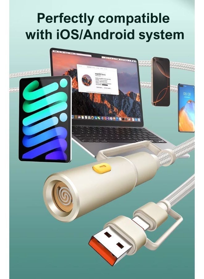 LDNIO 4-in-1 Multi Charger Cable – USB-C 65W + USB-A 50W + Lightning 12W + Cigarette Lighter, Fast Charging for iPhone 17/12 Pro, Android Phones, Tablets & Laptops, 1.2m, High-Speed Data 480Mbps, Aluminum Alloy + PET/PP Weaving - Image 2